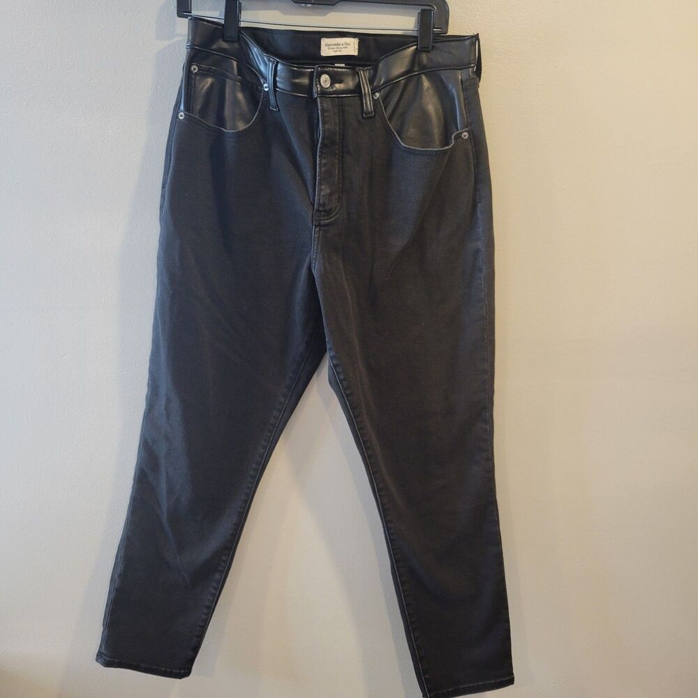 Abercrombie Fitch Super Skinny Ankle High Rise Womens 32/14R Black Faux Leather